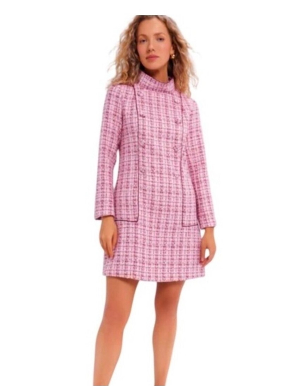 Tuckernuck Radziwill Mock Neck Pink Tweed Dress
